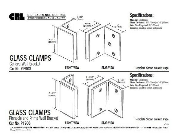 Pinnacle and Prima Series Chrome Glass Brackets
