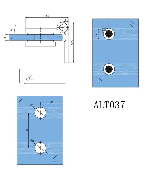 Altea Series 90 Degree Glass-to-Wall Hinge