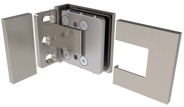 Bellagio Adjustable Brushed Nickel Shower Hinge, Wall Mount Offset Back Plate, Cover Plates