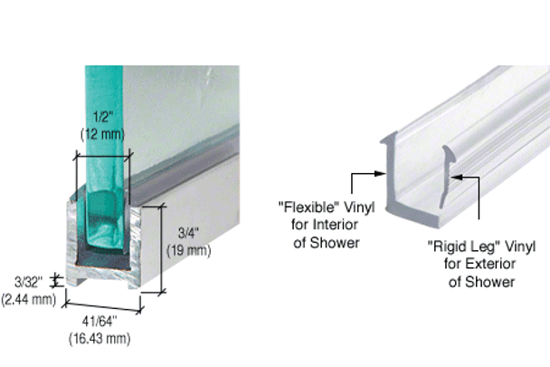 U Channel Dry Glaze U Channel for 8mm Glass - 2.41 m - with FREE SHIPPING