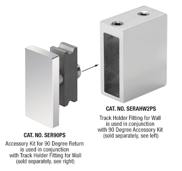 Serenity Serenity Series Sliding Door System- 90 Degree Accessory Kit -Brushed Stainless