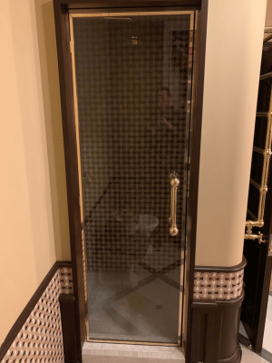 Custom Made Shower Door With Brass Frame and Period Door Handle