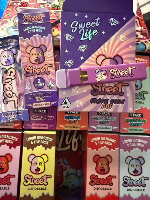 Sweet 2g Disposable Rechareable Liquid Diamonds and Live Rosin Vapes -  Watermelon breeze - Banana Split - Strawberry Daiquiri - Tropical Blast - Cotton Candy Grape - Grape Soda Pop - Cherry Blow Pop