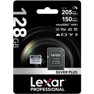 Lexar Professional 128GB Silver Plus MicroSDXC, U3, V30, A2, 150MB/s