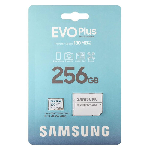 Samsung Evo Plus 256GB MicroSDXC Card with Adapter, V30, A2, U3