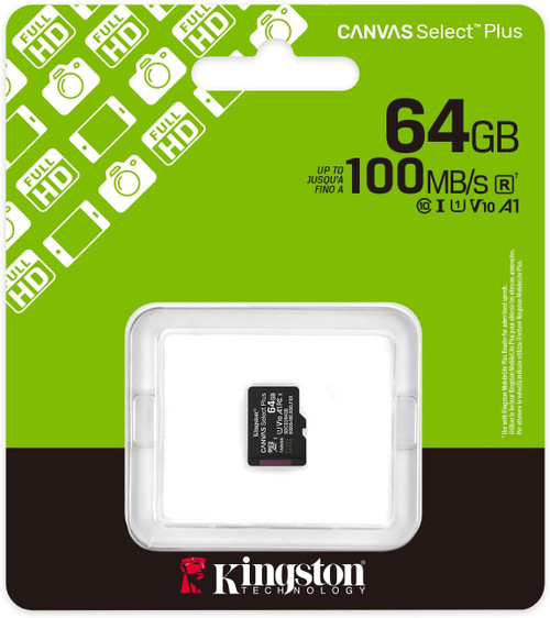 Kingston Canvas Select Plus Gen3 64GB MicroSDXC card 100MB/s Card Only