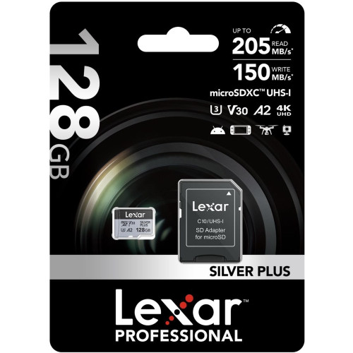Lexar Professional 128GB Silver Plus MicroSDXC, U3, V30, A2, 150MB/s
