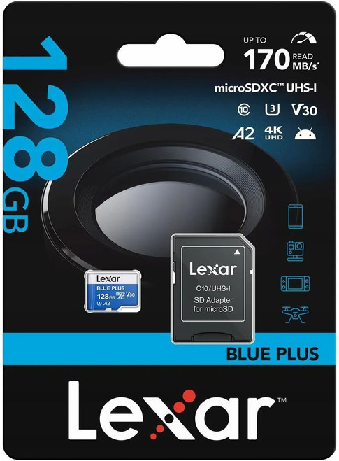 Lexar Blue Plus 128GB MicroSD card with Adapter, A1, V10