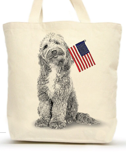 Labradoodle with Flag Medium Tote