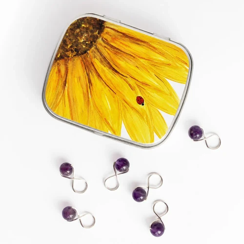 Stitch Marker Storage Tin - Sunflower
