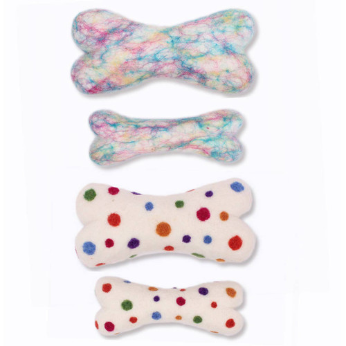 Eco Wool Dog Bones/Toys: Polka Dot & Tie-Dyed (Fair Trade)