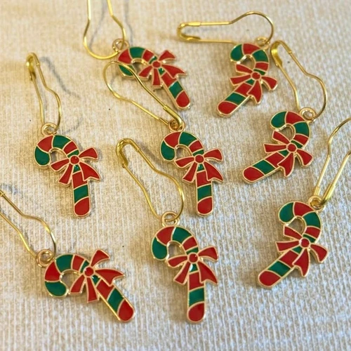 Candy Can Lane Stitch Markers, Christmas Notions, Set of 8