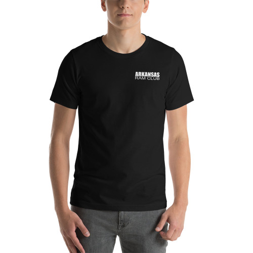 Arkansas Pocket/Ram White Logo Unisex T-Shirt (Front & Black)