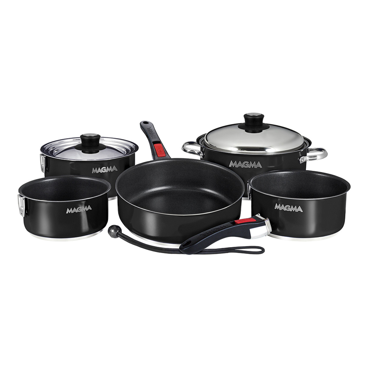 Magma Nestable 10 Piece Induction Non-Stick Enamel Finish Cookware Set - Jet Black [A10-366-JB-2-IN]