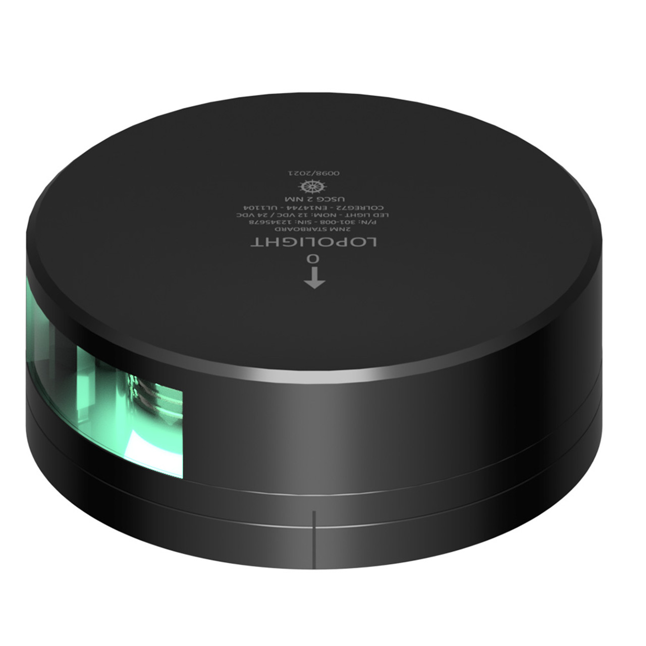 Lopolight Green Starboard Light - 2NM - Black Housing w\/FB Base [301-008-FB-B]