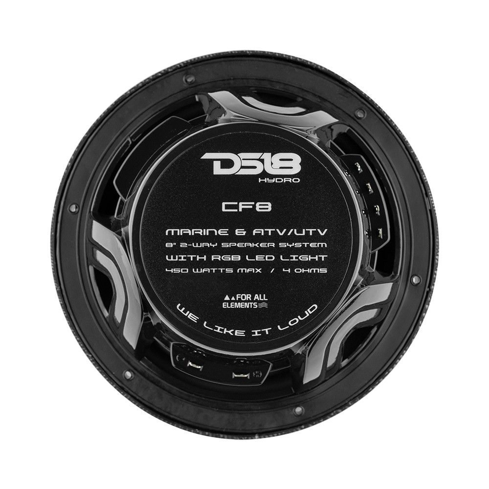DS18 HYDRO 8" 2-Way Marine Speakers w\/RGB LED Lights - 125W RMS, 4-Ohm - Black Carbon Fiber [CF-8M]