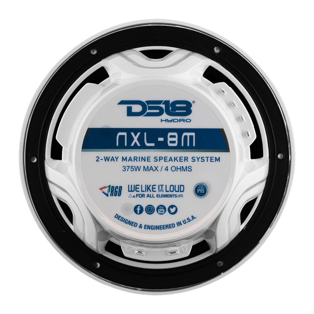 DS18 New Edition HYDRO 8" 2-Way Marine Speakers w\/RGB LED Lighting 375W - White  [NXL-8M\/WH]
