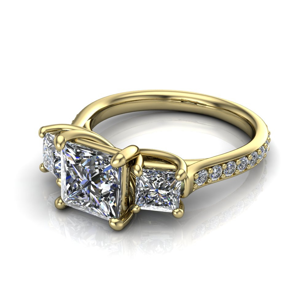 Elodie 14K Yellow Gold princess Diamond Three Stone Engagement - Main Image