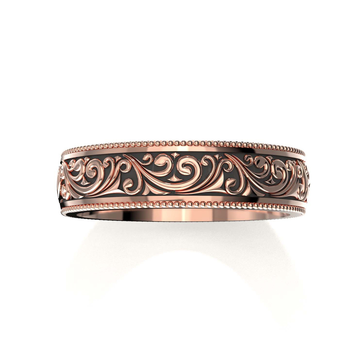Buy Men's 14K Rose Gold Scrollwork Wedding Ring with Engraved