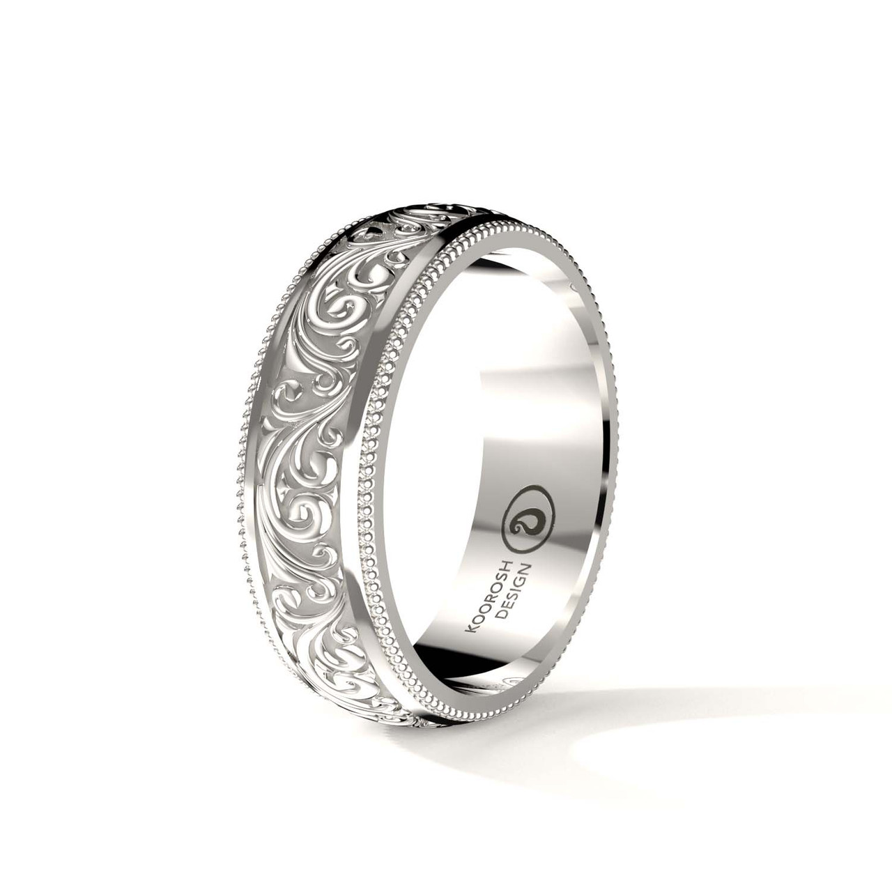 Buy Men's 14K White Gold Scrollwork Wedding Ring Armaan 7mm
