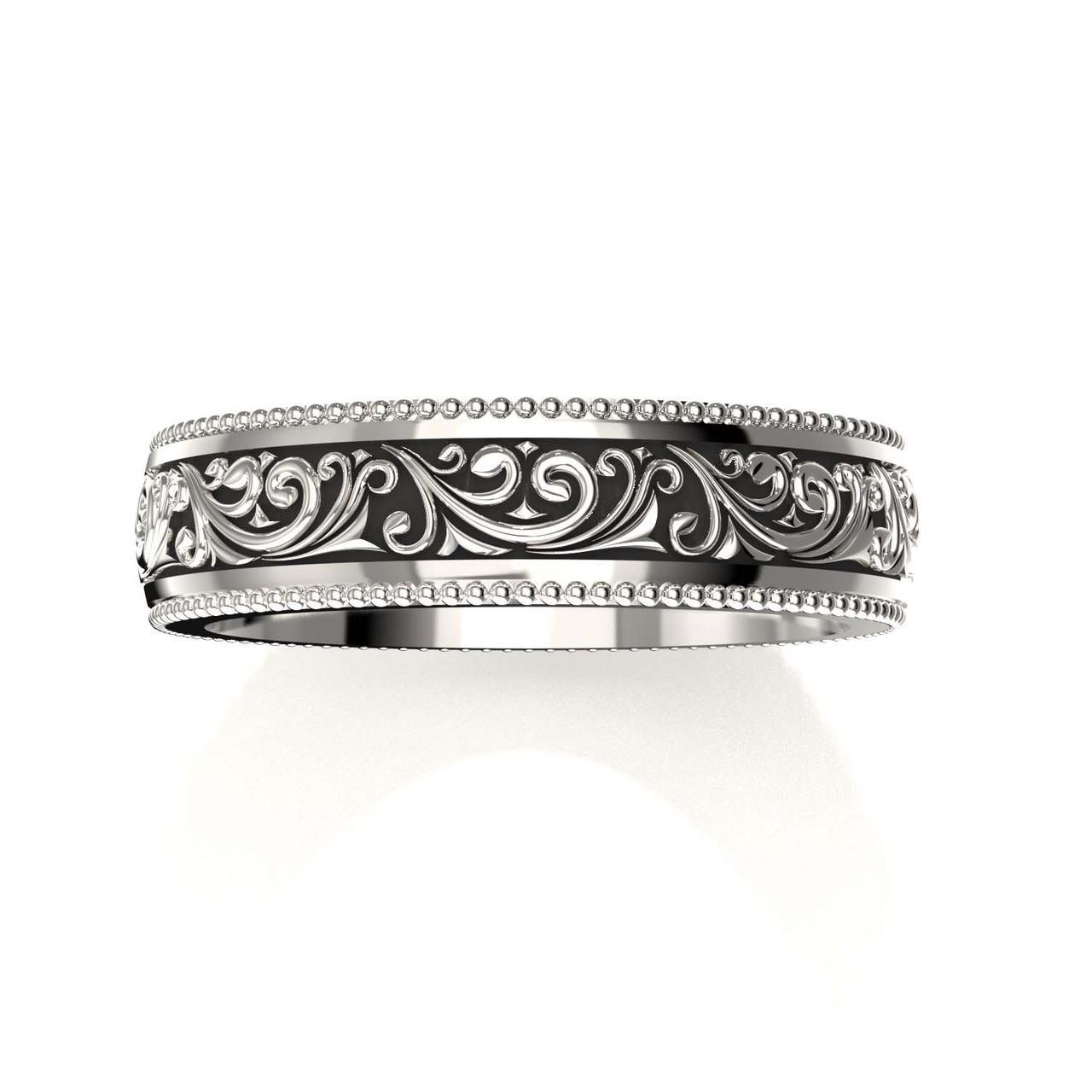 Arash 5mm 14K White Gold Scrollwork Wedding Ring with Engraved