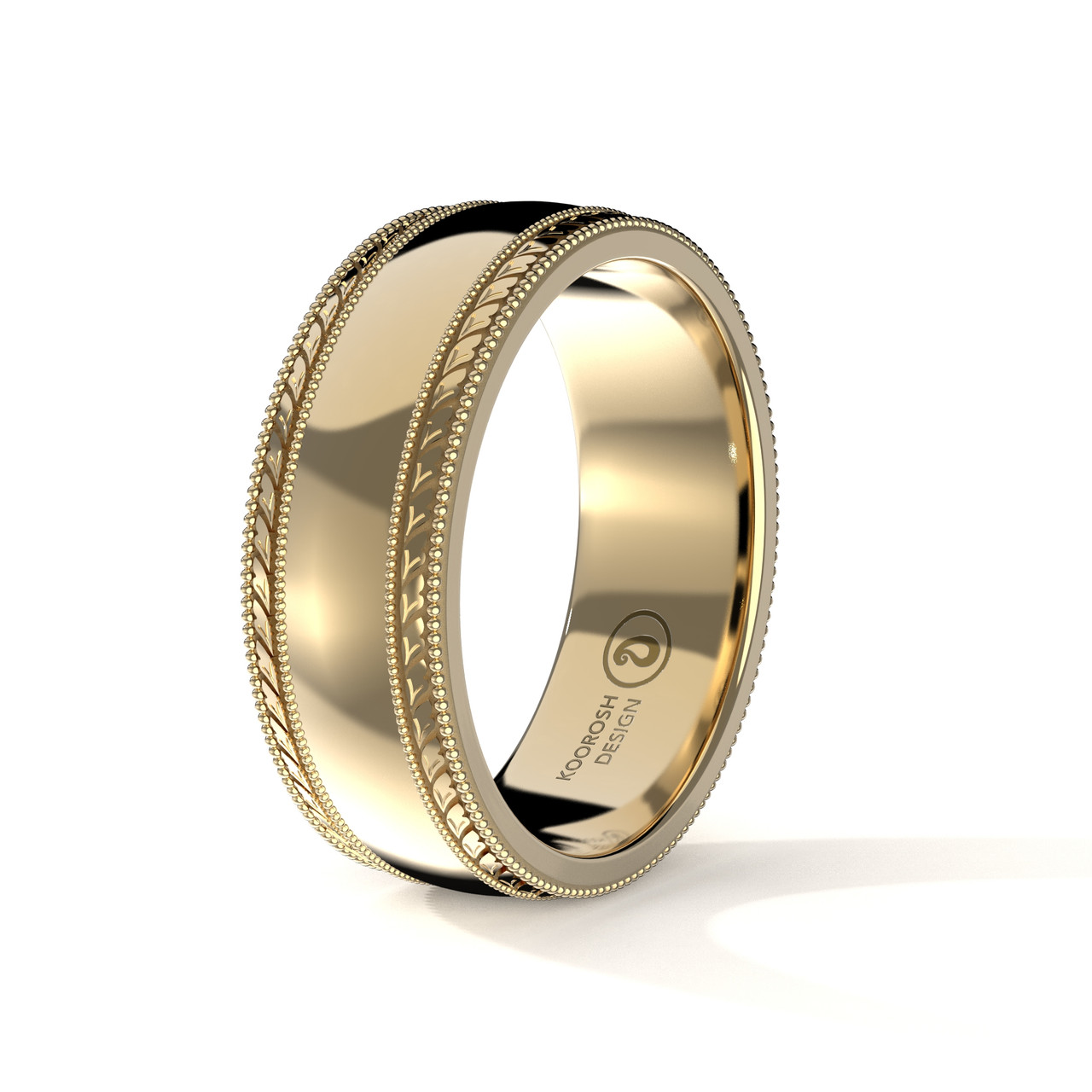 Buy Men's Engraved Wedding Ring Online Cyrus 8mm 14K Yellow Gold