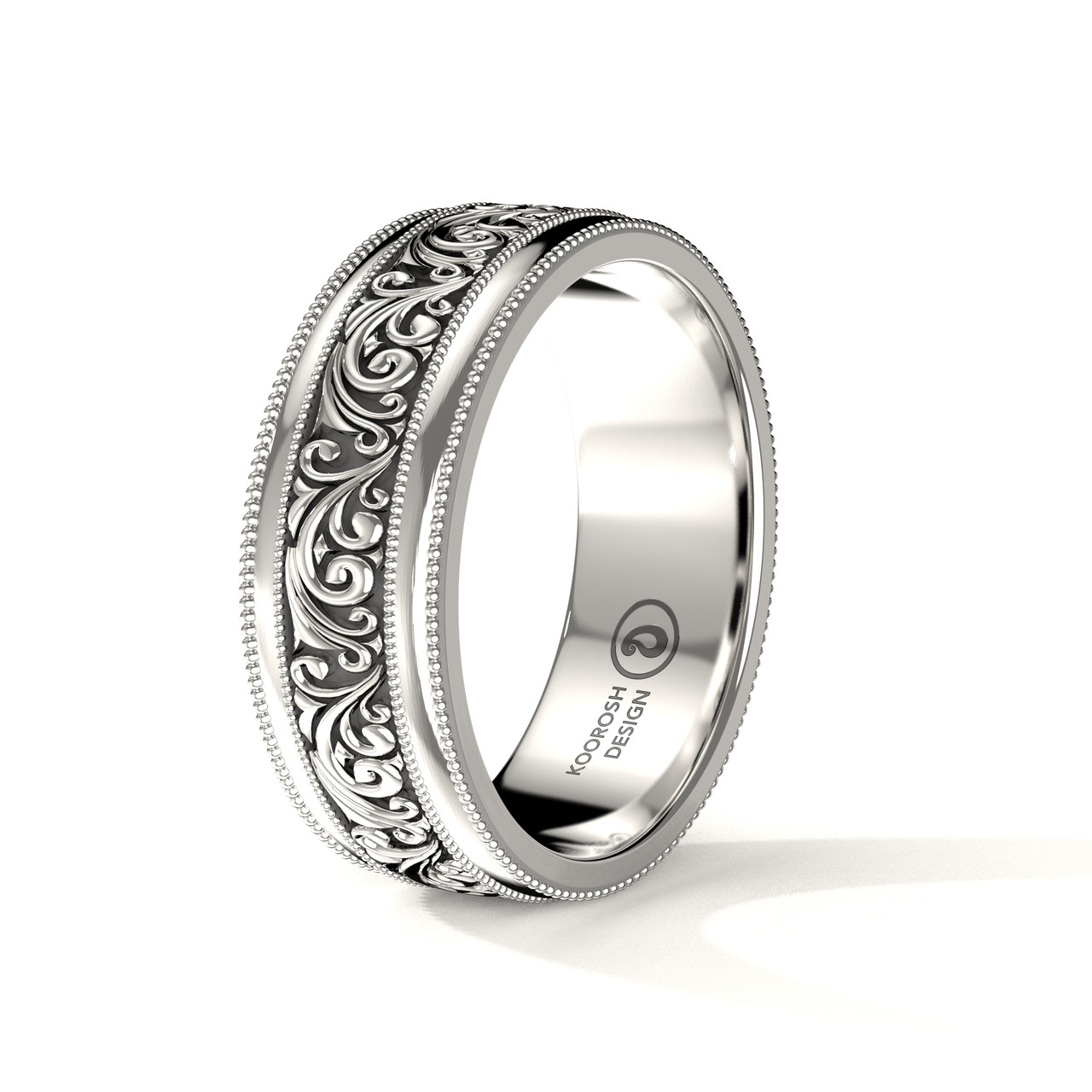 Buy Men's Engraved Wedding Ring Online Parsa 8mm White Gold