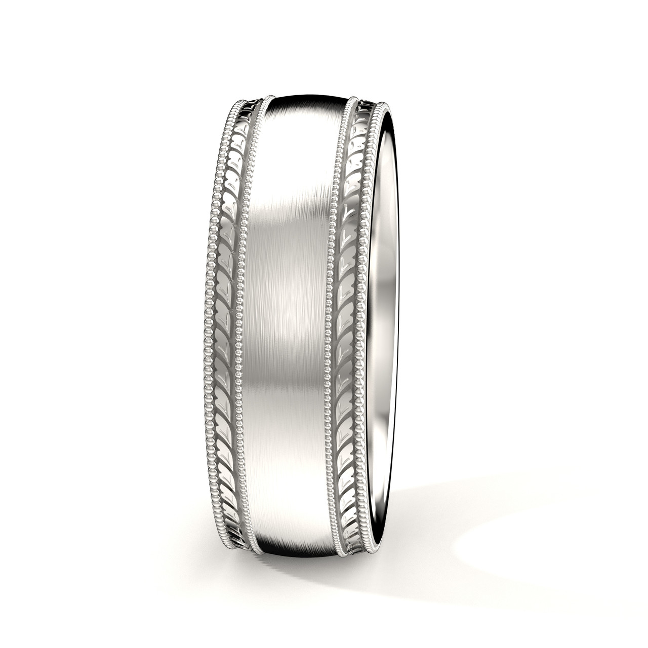 Buy Men's 14K White Gold Brushed Wedding Ring | Kian 8mm Band with Engraved  Double Milgrain