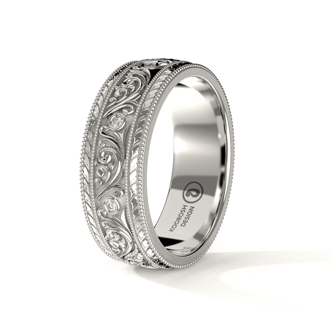 Buy Men's 14K White Gold Scrollwork Wedding Ring with Diamonds
