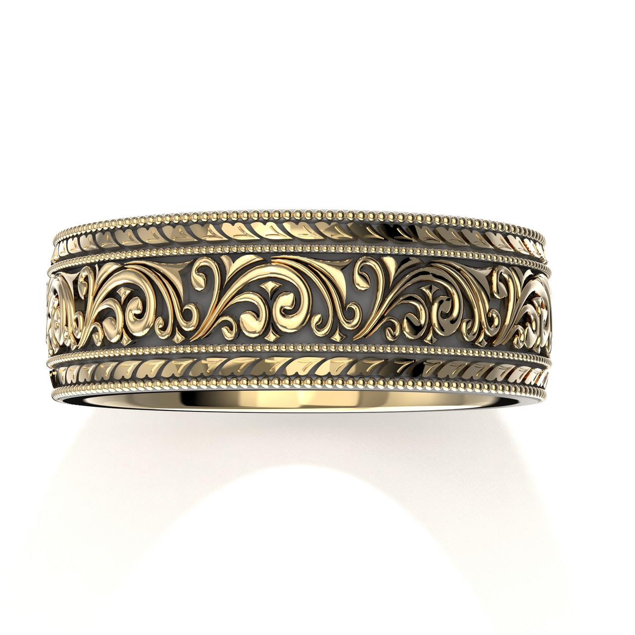Scrollwork Ring Buy Men's Antiqued Black 14K Yellow Gold Scrollwork Wedding Ring with ...