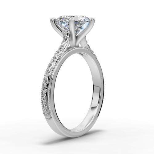 14k white gold and platinum heart diamond engagement ring three quarter view