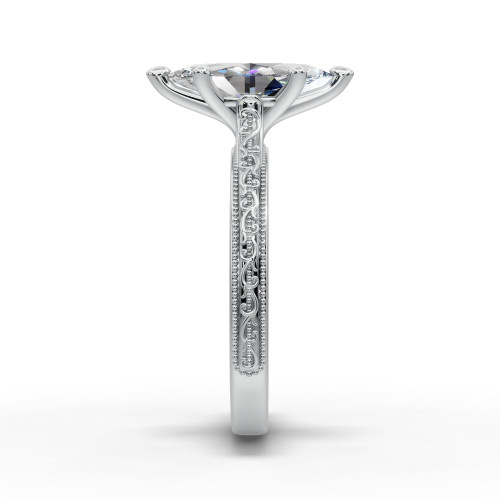 marquise diamond engagement ring side profile 14k white gold and platinum band