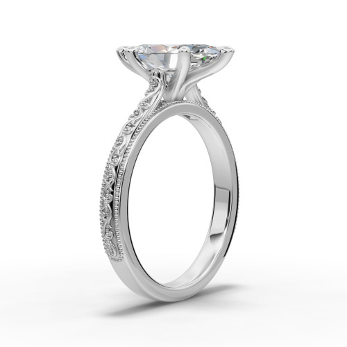 14k white gold and platinum marquise diamond engagement ring three quarter view