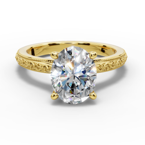 oval diamond engagement ring worn on finger front view