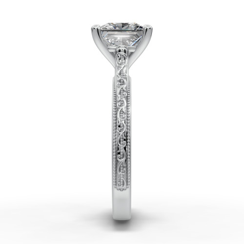 14k white gold and platinum princess diamond engagement ring three quarter view