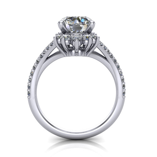 14k white gold and platinum round diamond engagement ring three quarter view