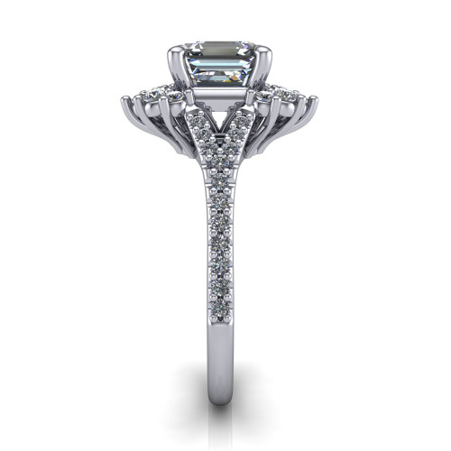 emerald cut diamond engagement ring side profile 14k white gold and platinum band