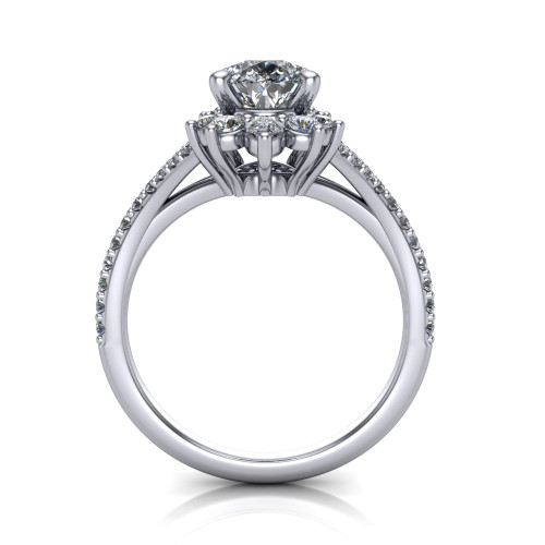 14k white gold and platinum pear diamond engagement ring three quarter view