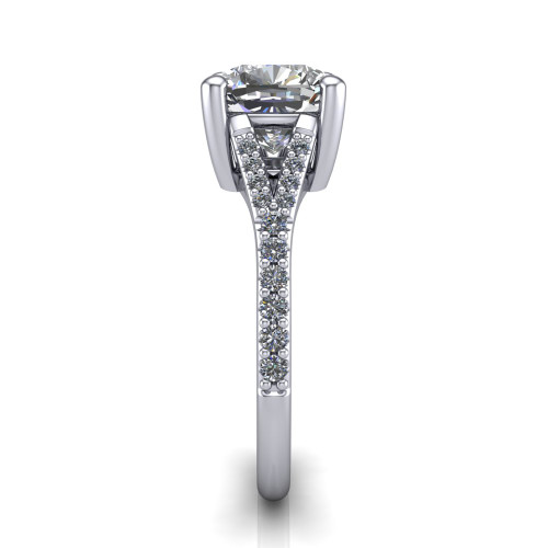 cushion diamond engagement ring side profile 14k white gold and platinum band
