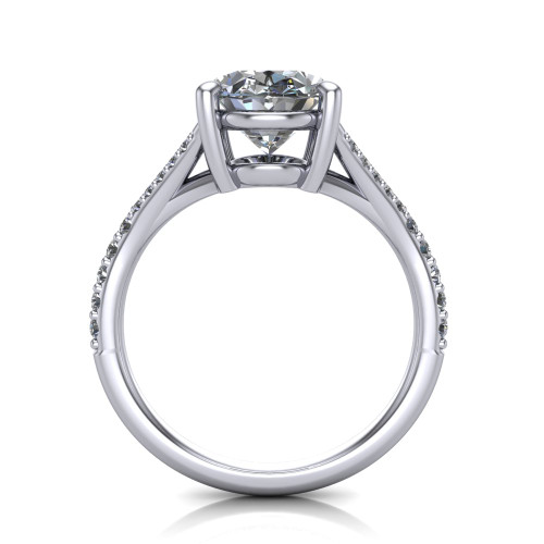 14k white gold and platinum oval diamond engagement ring three quarter view