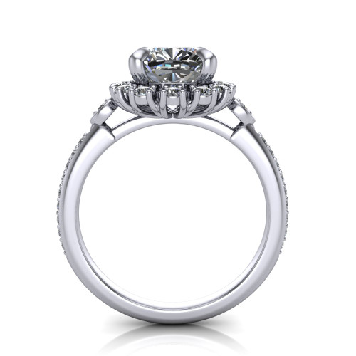 14k white gold and platinum cushion diamond engagement ring three quarter view
