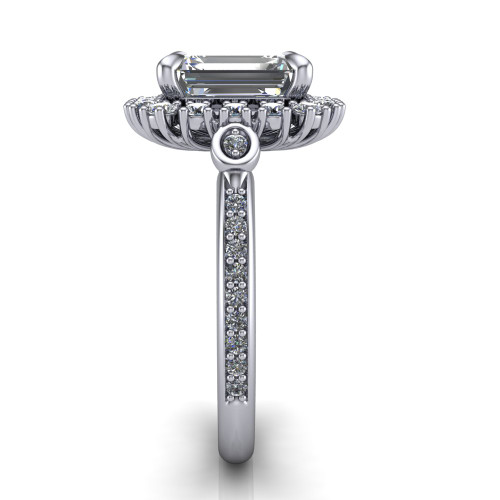 emerald cut diamond engagement ring side profile 14k white gold and platinum band