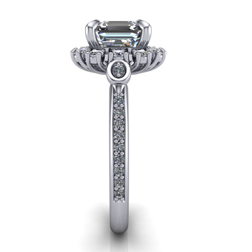 emerald cut diamond engagement ring side profile 14k white gold and platinum band