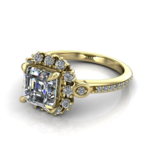 emerald cut diamond engagement ring worn on finger front view