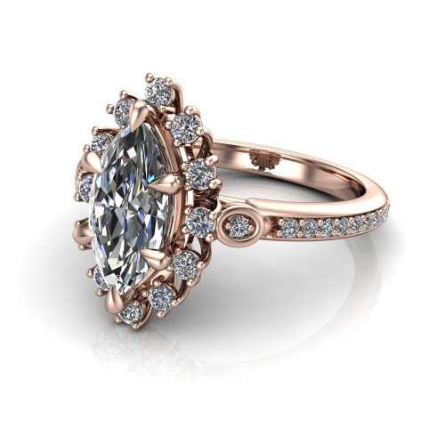 marquise diamond engagement ring worn on finger front view