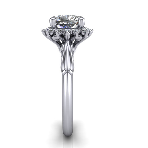 cushion diamond engagement ring side profile 14k white gold and platinum band