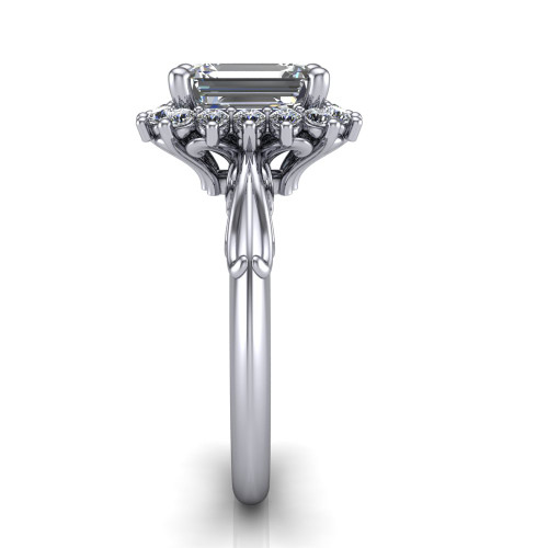 emerald cut diamond engagement ring side profile 14k white gold and platinum band