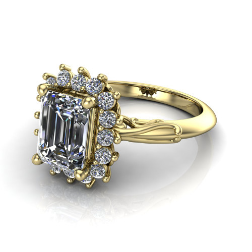 emerald cut diamond engagement ring worn on finger front view
