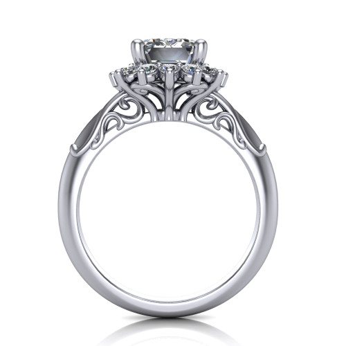 14k white gold and platinum emerald cut diamond engagement ring three quarter view