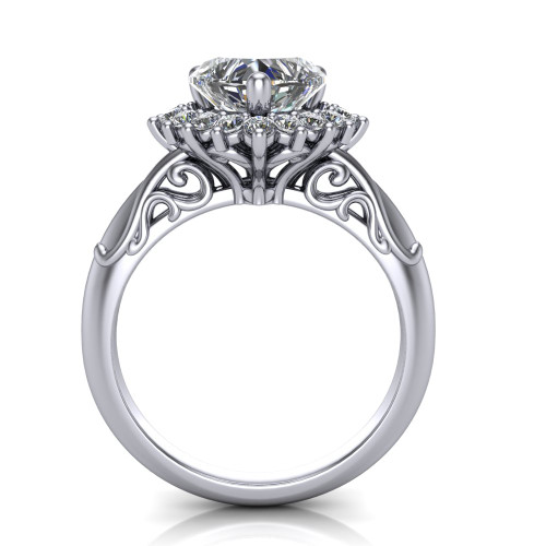 14k white gold and platinum heart diamond engagement ring three quarter view